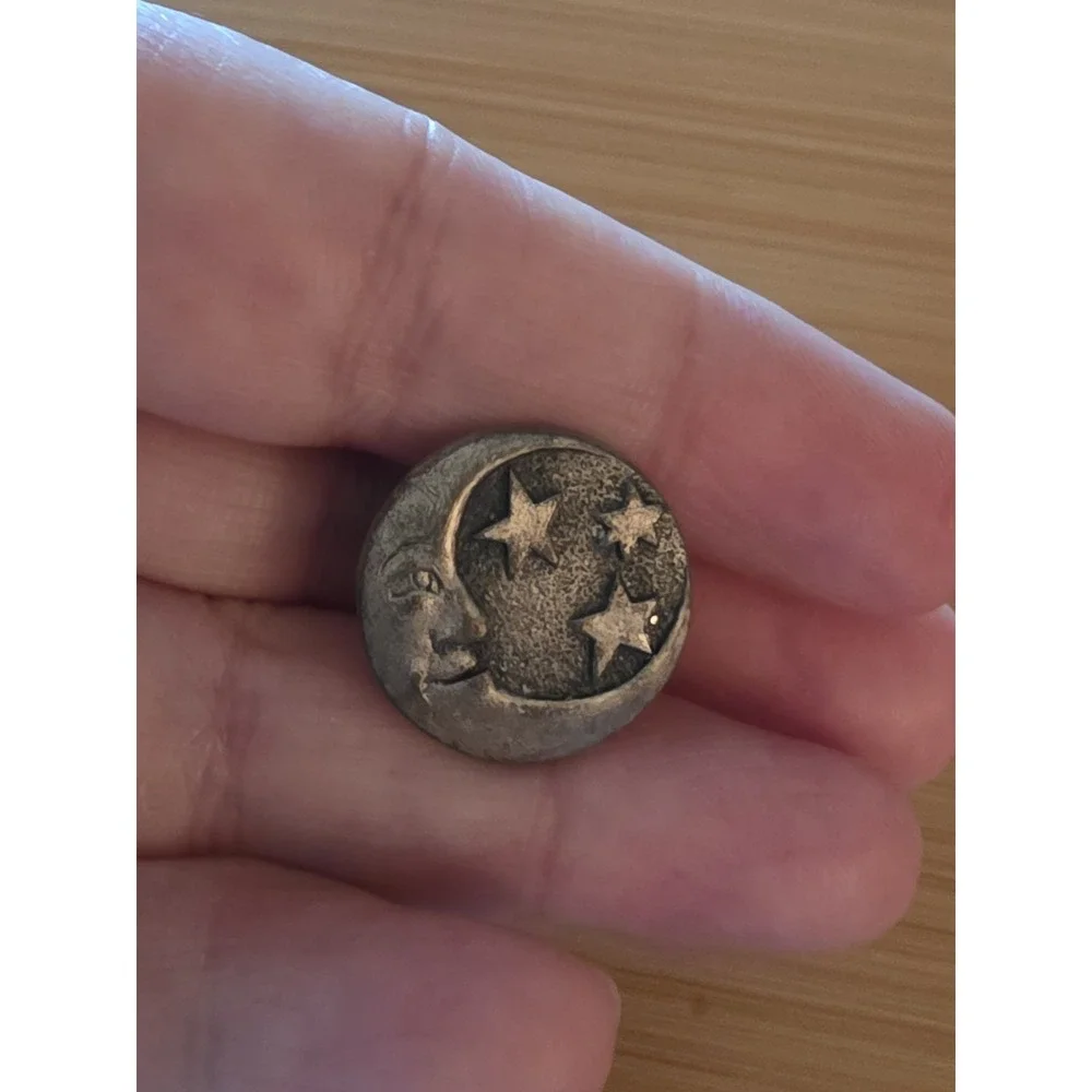 Round Moon & Stars Silver Tone Lapel Pin